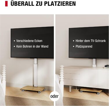 Підставка для телевізора мобільна з дерев'яною основою, поворотна, 19-42 дюйми, біла, до 20 кг, VESA 200x200 мм