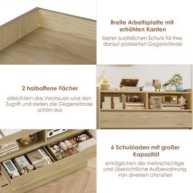 Комод FOREHILL з 6 висувними ящиками, 120 см, колір дуб - комод-тумба для спальні, вітальні, передпокою, 120x40x100 см