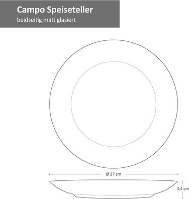 Комбінований сервіс Campo Cream 24 шт. на 6 осіб I Керамічний набір посуду кремовий з чорним обідком