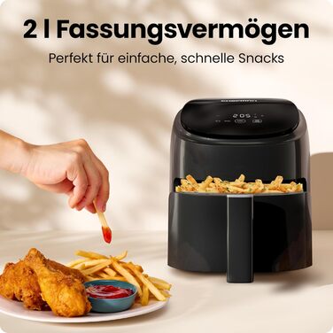 Фритюрниця без олії Chefman 2L: компактна, чорна, з антипригарним кошиком та цифровим таймером