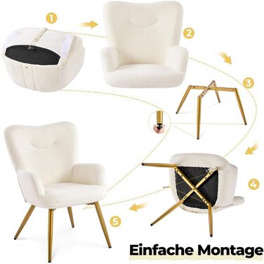 Крісло-навушник Yaheetech з пуфом з тканини Boucle, крісло для відпочинку з підставкою для ніг, розкладне крісло для вітальні/спальні, колір слонова кістка