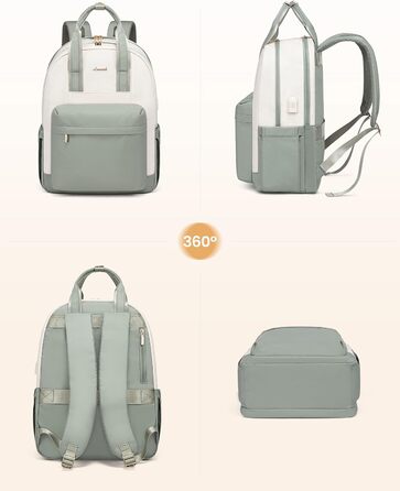 LOVEVOOK Рюкзак для жінок, 15.6 дюймів, рюкзак для школи, дівиччий рюкзак з відділенням для ноутбука, водонепроникний, для подорожей, роботи, навчання, рюкзак для університету, офісу, відпочинку, 15.6 дюймів, 1 світло-зелено-бежевий