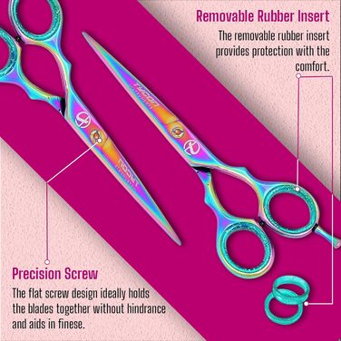 Гострі ножиці для стрижки волосся Tycon, професійні ножиці для стрижки волосся, райдужні перукарські ножиці та ножиці для волосся, ергономічний дизайн, нержавіюча сталь і захист для пальців, ідеальні ножиці для стрижки для естетики