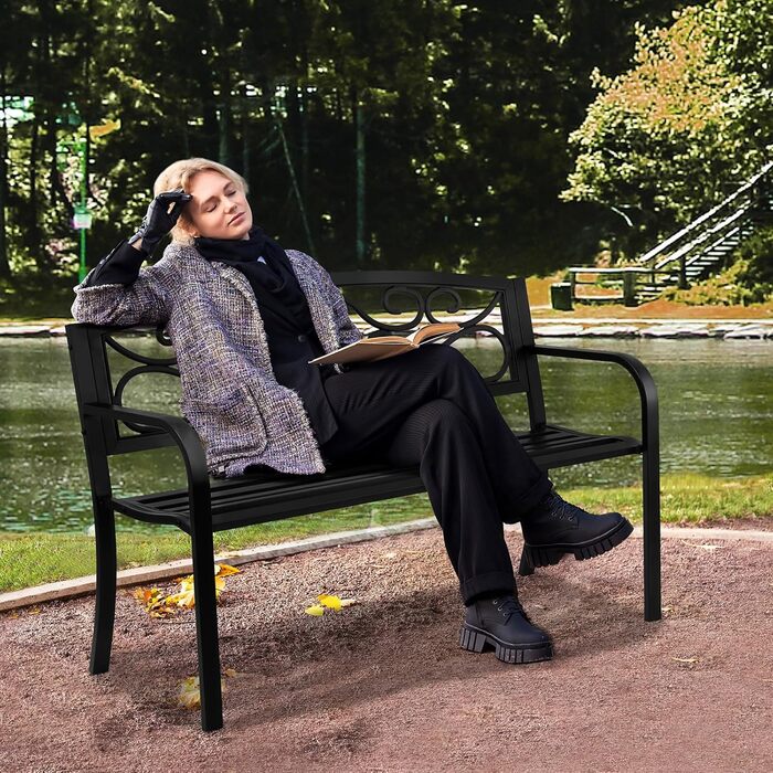 Металева лавка для саду та тераси VEVOR, 1163 мм, міцна лавка на 3 особи з підлокітниками та спинкою, вінтажний дизайн, 218 кг, 52,7 x 127 x 81,8 см