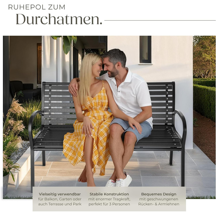 Садова лавка Tectake 3-місна преміум класу, для саду, тераси та балкона, витримує до 200 кг, 126x62x81.5 см, вологостійка дерев'яна лавка