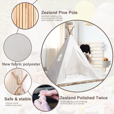 Дитячий намет-типі Kindertipi Dacron 120x120x160 см з вікном, миється, для дитячої кімнати, 4-х стовпчиків, білий