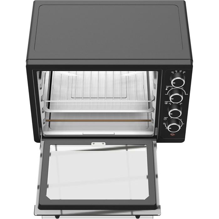 Міні-піч TurboTronic 35л з конвекцією, чорна, 1600W. 2 дека, таймер, піч для піци та гриль