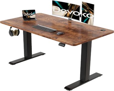 Електричний регульований стіл Devoko - стіл для стоячи/сидячи, 120 x 60 см, білий (Vintage-brown)