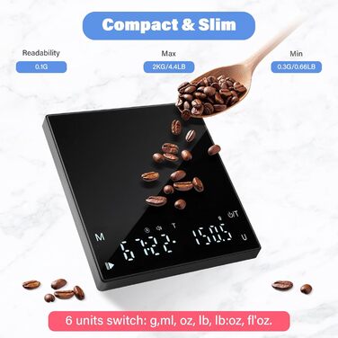 Кухонні ваги Dr. Oetker з подвійною платформою, 15 кг/1 г та 500 г/0.01 г, 7 одиниць вимірювання, функція тарування, підрахунку, автовимкнення, для кухні, ювелірних виробів, випічки та приготування їжі (KC01 Чорний)