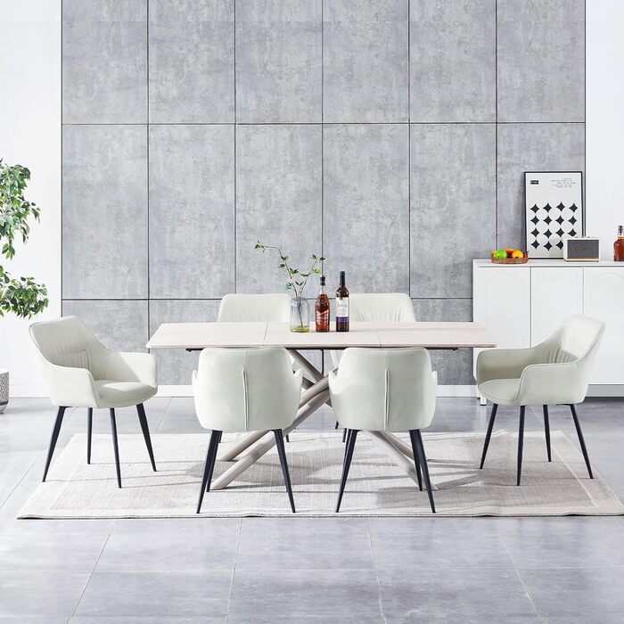 Набір обідніх крісел 6 шт. поворотні, з підлокітниками, 360°, сучасний м'який стілець з велюру, для вітальні, кухні, робочого кабінету, спальні (4, Бежевий)