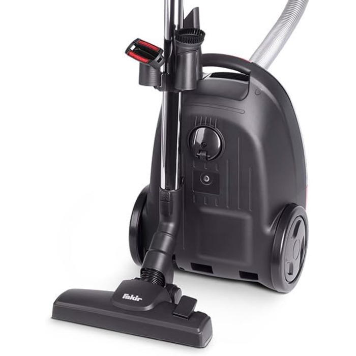 Пилсос Fakir Red Vac Power з мішком, 700W, з кабелем, HEPA фільтр H13, тихий двигун 69dB(A), мішок 3л, радіус дії 9м, чорно-червоний, циліндричний