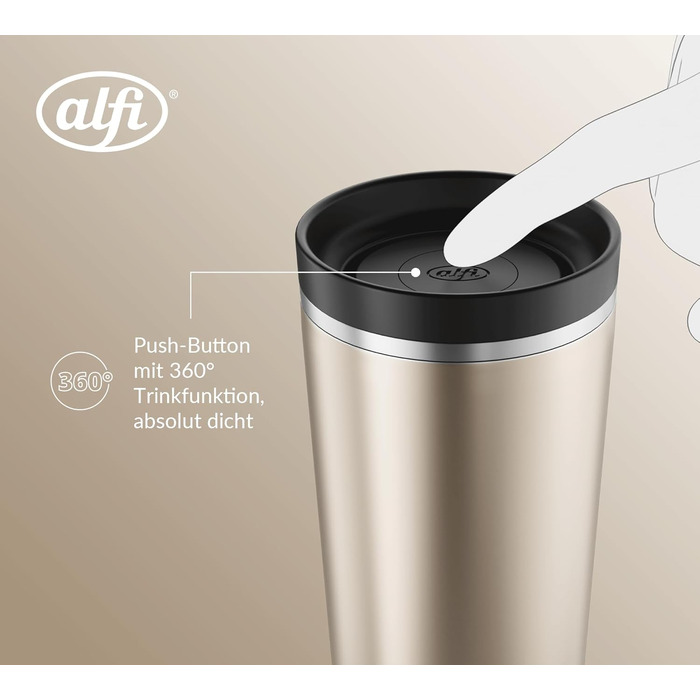 Термокружка Alfi ISO COFFEE MUG PRO, 0.38 л, нержавіюча сталь, для кави з собою, з ізоляцією, 6 годин гаряча, 12 годин холодна, без BPA, для миття в посудомийній машині (Champagne)