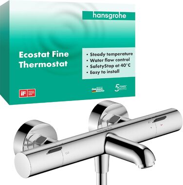 Змішувач для ванни Hansgrohe Ecostat Fine - термостат накладний, з терморегулятором та запобіжником від перегріву (SafetyStop) 40°C, для ванни, з підключенням для 2 споживачів, хром, 13325000
