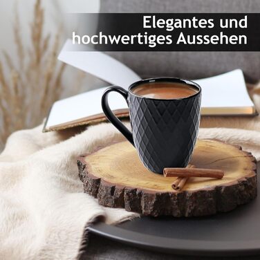 Набір кавових чашок Miamio Palmanova (6 шт., 400 мл) – чорний матовий керамічний набір