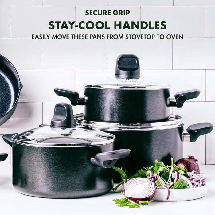 Набір посуду GreenPan Memphis 4 шт. з керамічним антипригарним покриттям, без PFAS, для індукційних плит, безпечний для здоров'я