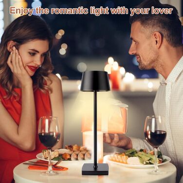 LED настільна лампа Seihoae бездротова, 6000mAh, IP54, алюміній, сенсорне керування, тепле світло, для спальні, кав'ярні, ресторану, чорна