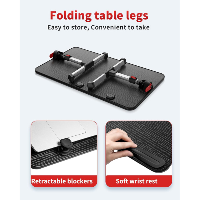 SAIJI Регульований стіл для ноутбука: портативний піднос для ноутбука з підніжними ніжками, для дивану, ліжка, підлоги. Чорний, 52x30 см
