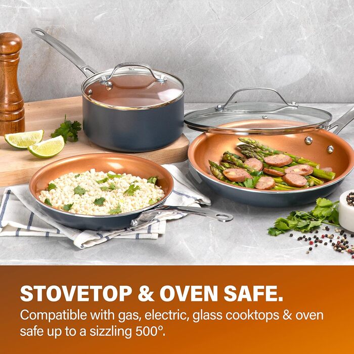 Набір кухонного посуду Gotham Steel 5 предметів з антипригарним покриттям, нержавіюча сталь, з кришками