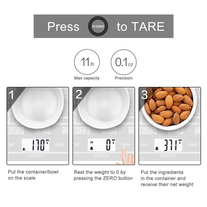 Ваги для кави NUTRI FIT Mini з таймером, USB-C, LED-дисплеєм, 2 кг/0,1 г, чорний (EK9380HR-weiss)