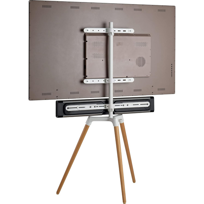 Підставка для телевізора Schwaiger 658200: дерев'яна стійка-монопод для телевізорів до 65 дюймів, до 35 кг, з кріпленням для саундбару, білий/бук, справжнє дерево, преміум-якість