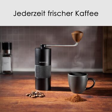 Кавомолка ручна з прецизійним шліфувальним механізмом з нержавіючої сталі та дерев'яним руків'ям - конічний жорно для еспресо, кавомолка для еспресо, нержавіюча сталь (чорний)