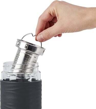 Чайний горнятко Emsa N20805 Teebecher з подвійними стінками, 0.4 л, знімний фільтр, BPA-Free, герметичне, для миття в посудомийній машині, 360° відкривання (Чорний)