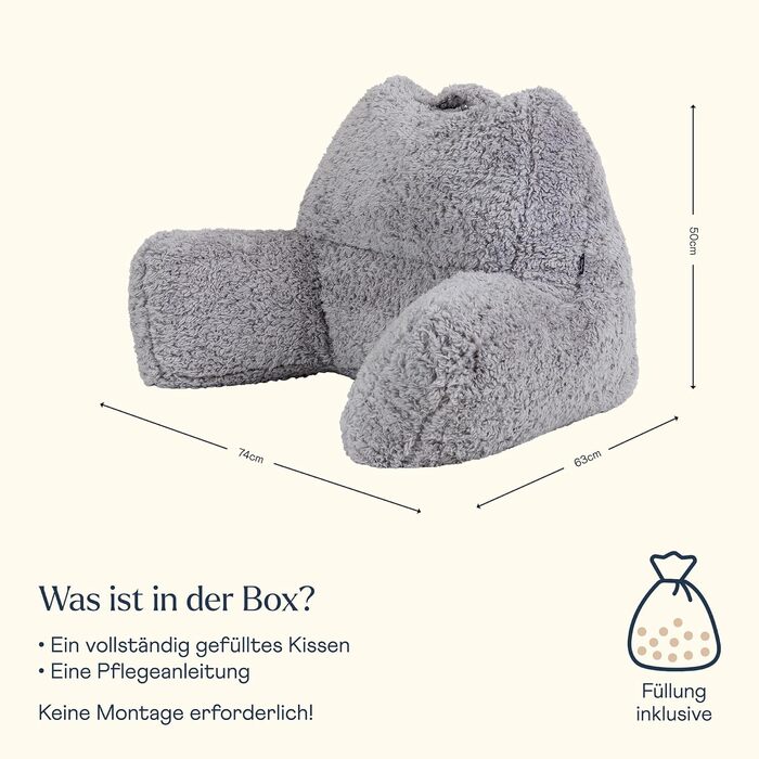 М'яке крісло-подушка для читання з підставкою для спини, Ведмедик, Сірий (1 шт.)