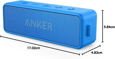 Портативна Bluetooth колонка Anker SoundCore 2, блакитна: потужний звук, глибокий бас, 24 год роботи, водонепроникність IPX7, сумісна з iPhone, Galaxy та іншими пристроями
