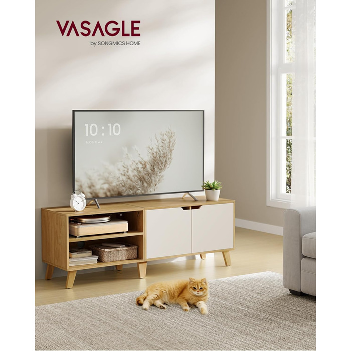 Тумба під телевізор VASAGLE 160 см, шафа для ТВ до 65 дюймів, 2 двері, полиці, колір: бежево-кремовий LTV030W01