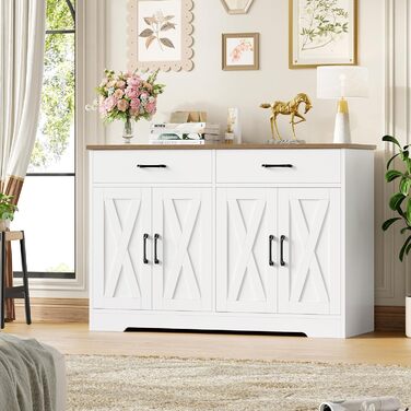 Sideboard HOCSOK 120 см: кухонний буфет з полицями, 2 шухляди, 4 дверцята, чорний та коричневий колір