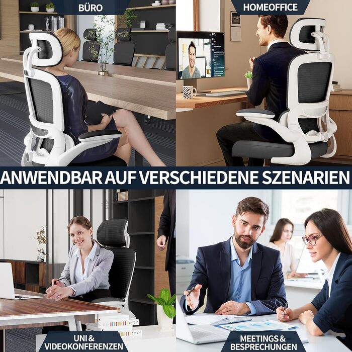 Ергономічне крісло TRALT для офісу з регульованою поперековою підтримкою та підголівником. Ігрове крісло, офісне крісло, крісло для дому, крісло для великих людей, 150 кг, біло-чорне