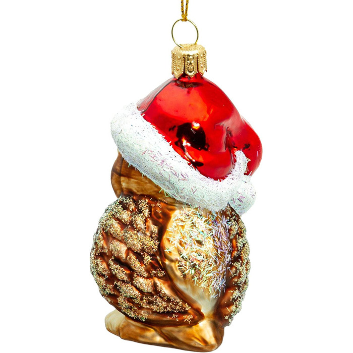 Підвіска у вигляді сови SIKORA BS710 у вигляді капелюха Санта-Клауса, скляна фігурка, підвіска для різдвяної ялинки-Преміум-лінія, варіант коричневий