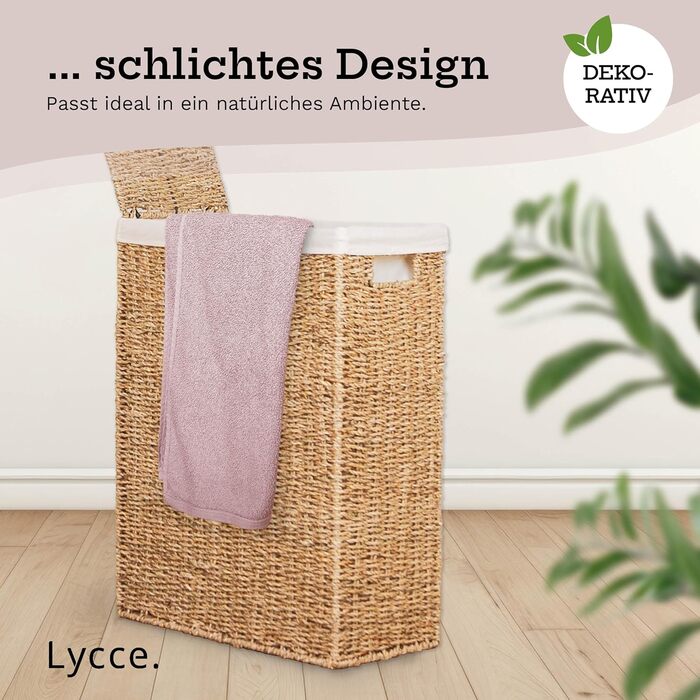 В'язковий кошик для білизни Lycce 50л з кришкою | Кошик для білизни з ручками з мореної трави | В'язковий кошик для білизни з мішком | Кошик для пляшок та відходів