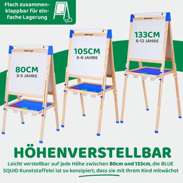 Дитяча мольберт Blue Squid Kinder Staffelei - регульована висота, двосторонній, з крейдяною та магнітною дошками, рулон паперу, 100+ аксесуарів, для дітей 3-12 років, преміум-якість 2025