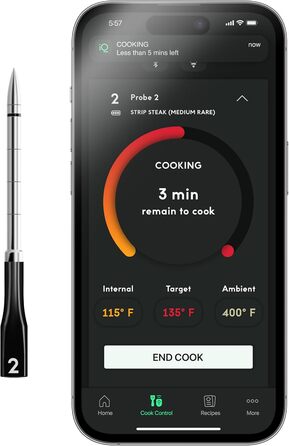 Chef iQ Термометр для приготування їжі Smart Add-on Nr. 2, Bluetooth/WiFi, моніторинг 2 продуктів, для гриля, духовки, коптильні, фритюрниці, плити (потрібен хаб Sonde Nr. 2)