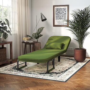 Крісло-ліжко Fabulcozy для дорослих, 4-в-1, сіре (зелене), 60x68x85 см. З металевим каркасом, з подушкою та підлокітниками. Великий комфорт.