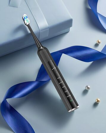 Електрична зубна щітка звукового типу для дорослих та дітей, 5 режимів чищення, 3 інтенсивності, таймер, 8 насадок, чорна, 1 шт.