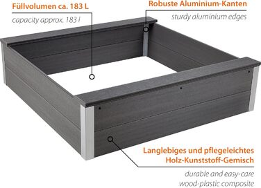 Пісочниця з WPC, стійка до погодних умов, для дитячих ігор у саду, 115 x 115 x 30 см, антрацит