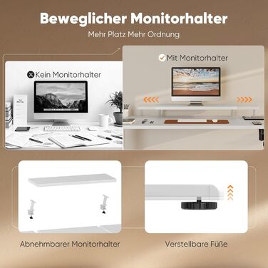 Регульований стіл Sweetcrispy з підставкою для монітора, електричний, ергономічний, стоячи/сидячи, комп'ютерний, vintage, білий, 120 x 60 см