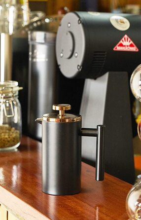 Кавоварка MeelioCafe French Presssthermo з нержавіючої сталі об'ємом 0,35 літра, кавовий прес (2 чашки) невеликого розміру, з подвійними стінками, ізольований кавовий фільтр, чорний (1000 мл)