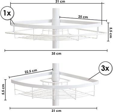 Кутова полиця для телескопа bremermann, 4 кошики, телескопічний стрижень довжиною не більше 290 см (білий)
