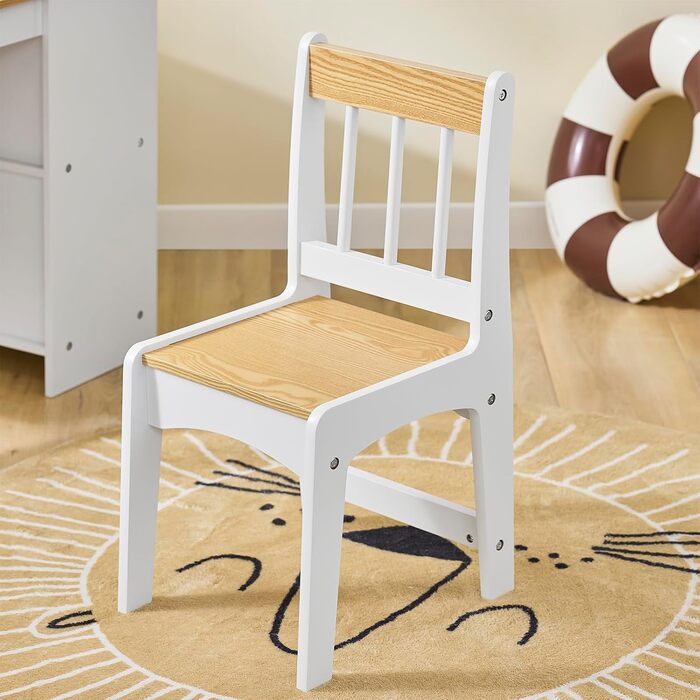 Дитячий стіл SoBuy з табуретом, комплект меблів для дитячої кімнати, ігровий та мальований стіл для дітей, світлий 80x66x50 см KMB60-B (білий-натуральний)