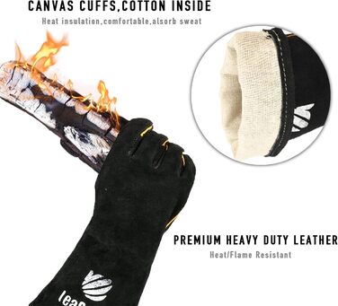 Фартух з шкіри для зварювальників LeaSeek, термостійкий та вогнестійкий, 6 кишень, 42' x 36' з рукавичками