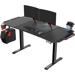ULTRADESK Стол для роботи з регулюванням висоти V2 - електричний, 140x68 см, для геймінгу, офісу, дому - з XL-килимком для миші (чорний)