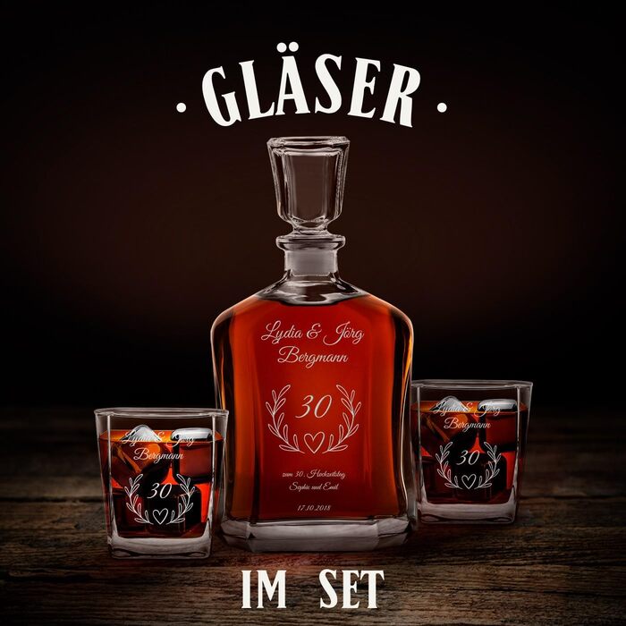 Віскі-карафа Maverton з гравіюванням + набір келихів (2/4/6 шт.) - 700 мл - ідеальний подарунок для молодят