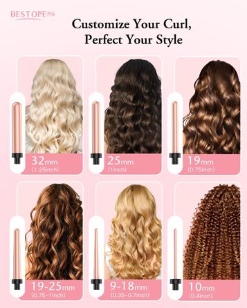 BESTOPE PRO Lockenstab 6-в-1: великі та малі локони, різні насадки, регулювання температури, рожеве золото