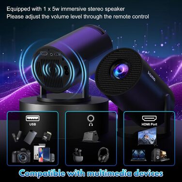 Портативний проєктор Mini Beamer: 1080P, 4K, Android, iOS, WiFi, Bluetooth, 180°