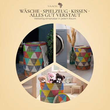 Кошик для білизни YAADU з кришкою XXL – великий контейнер для білизни, африканський кошик з трикутниками