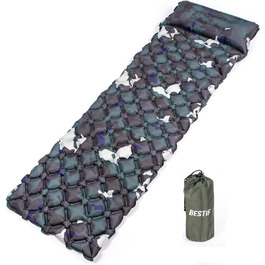 Кемпінговий килимок для сну Надувний надувний матрац Відкритий ультралегкий водонепроникний 190 x 58 x 5 см Компактний килимок для сну з подушкою (військовий)