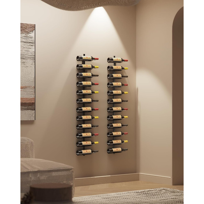 Настінна полиця для вина TJ.MOREE на 12 пляшок, дерев'яний винотримач для кухні, бару та їдальні, чорний комплект 8 шт.